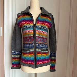Laura Ashley Multicolor Striped Sweater Jacket - 100% lamb’s wool.